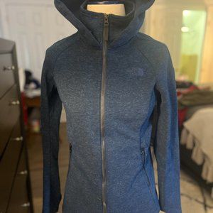 The North Face Women XS Blue Full Zip Hooded Fleece Jacket Mock Neck Zip Pockets